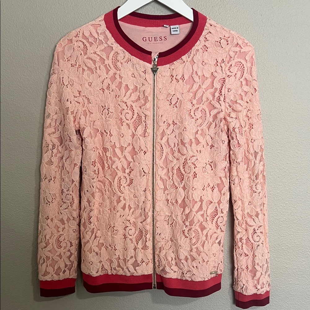 GUESS Blush Lace Bomber Jacket